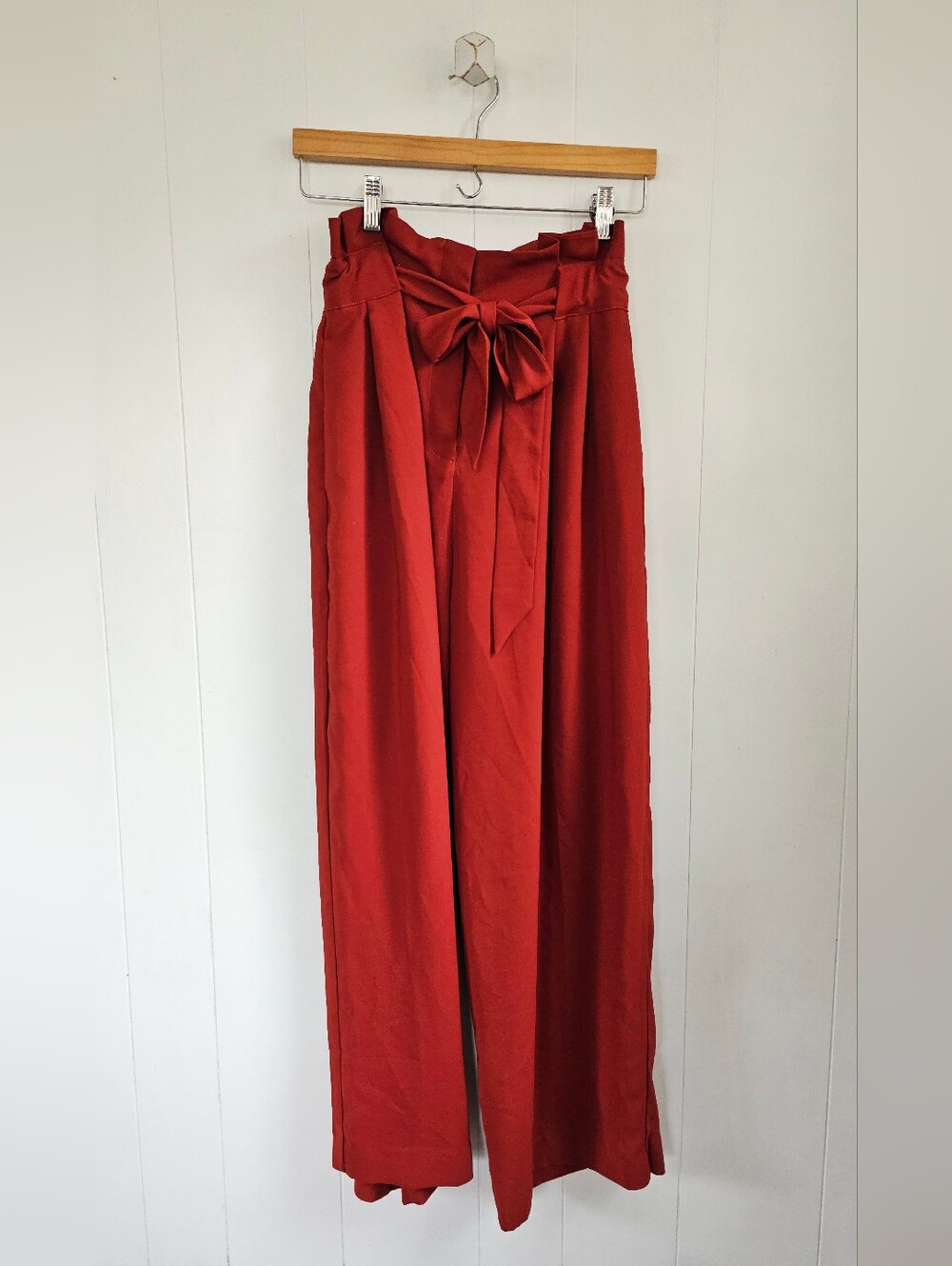 HYFVE Rust Red Cropped Wide Leg Tie Waist Pant